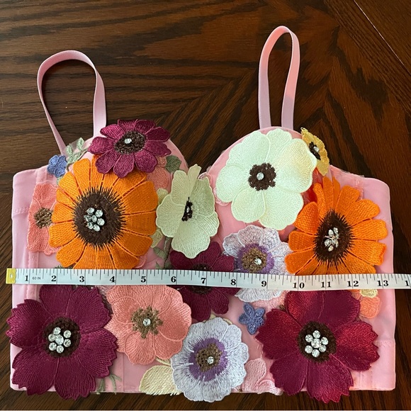 Floral appliqué bralette crop top Halloween fairy cottagecore boho costume - Picture 3 of 4